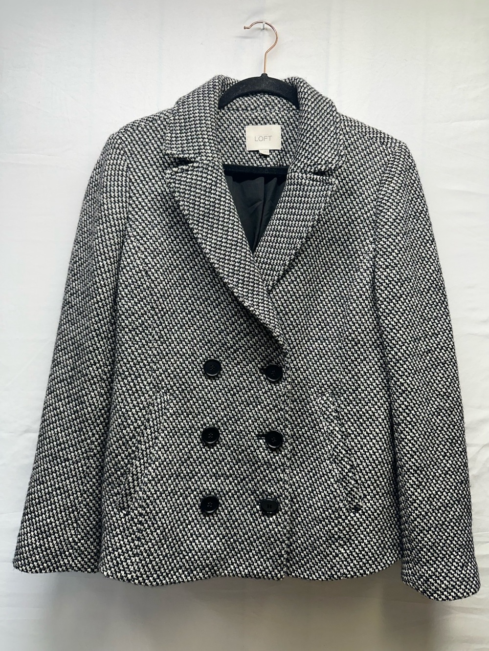 LOFT Black & White Houndstooth Double-Breasted Peacoat